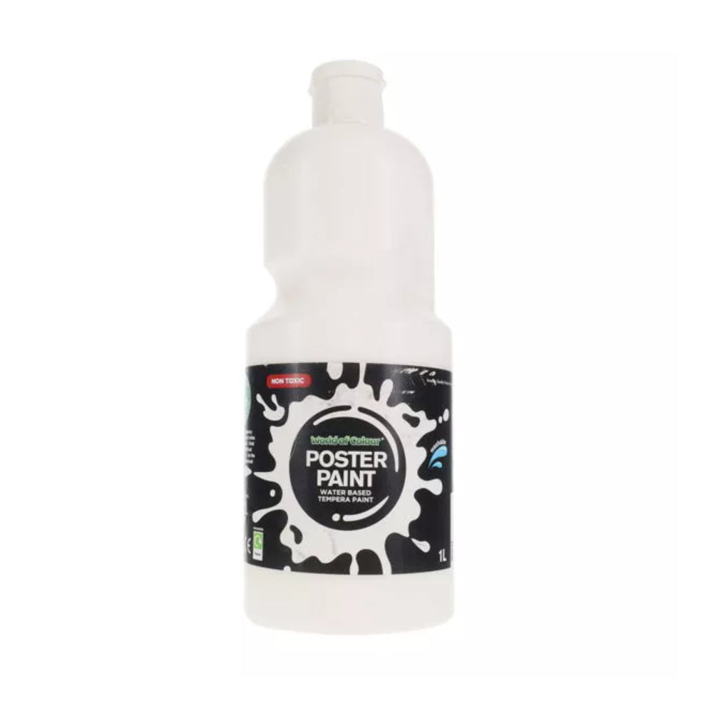 White Water-Based Tempera Poster Paint - 1L, Non-Toxic Formula