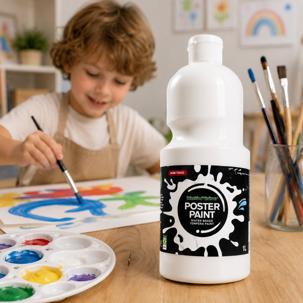 White Water-Based Tempera Poster Paint - 1L, Non-Toxic Formula