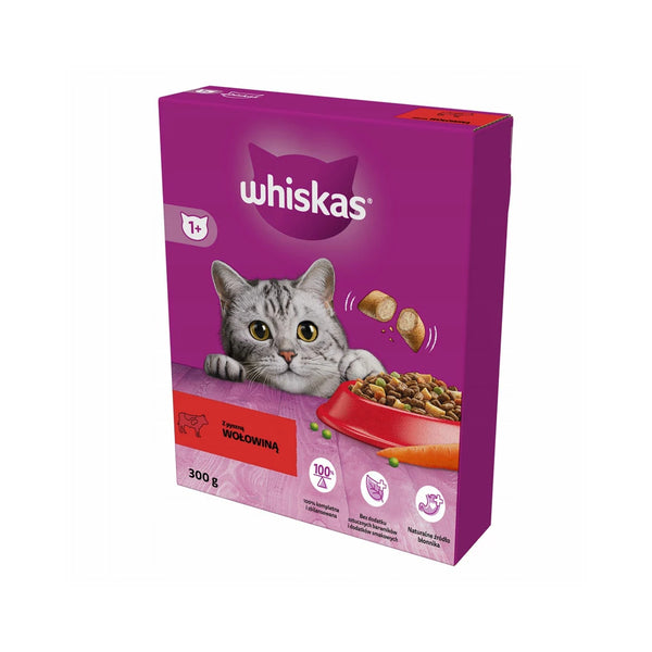 Whiskas Adult Beef Dry Cat Food - 300g, Complete and Balanced