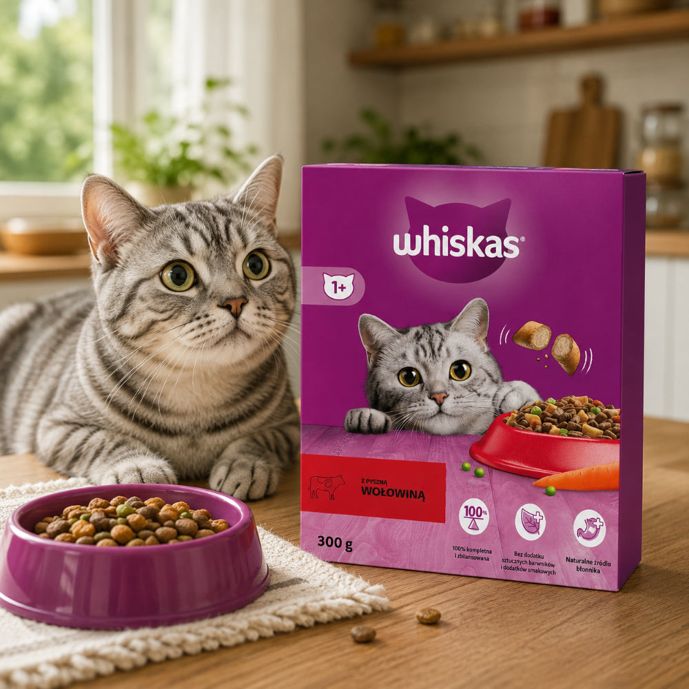 Whiskas Adult Beef Dry Cat Food - 300g, Complete and Balanced