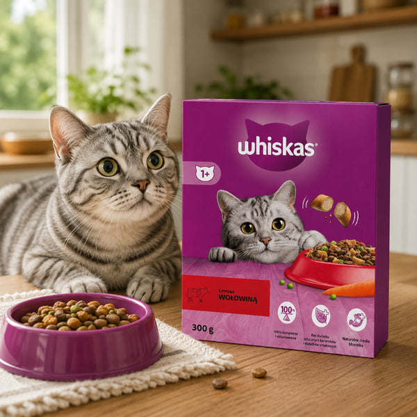 Whiskas Adult Beef Dry Cat Food - 300g, Complete and Balanced