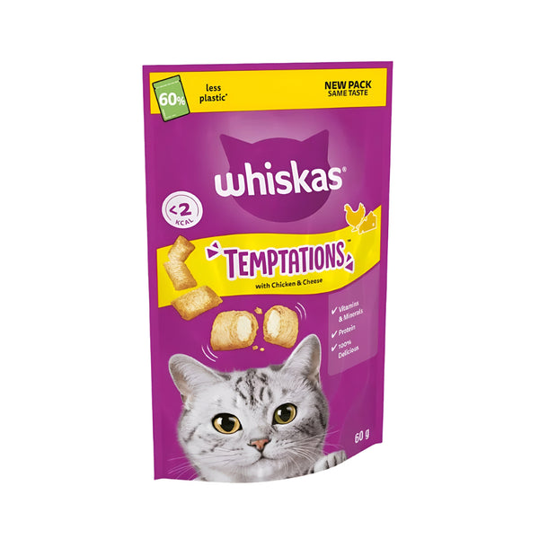 Whiskas Temptations Chicken & Cheese Cat Treats | Dual Texture, 60g