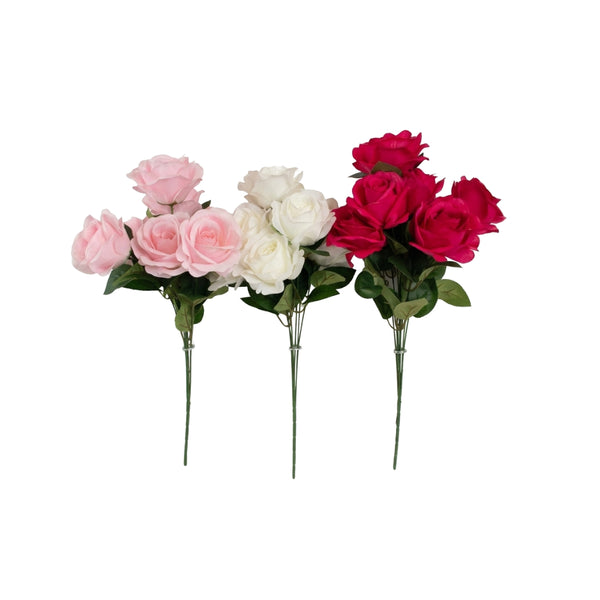 Artifical Rose Bush 3 Cols | Deluxe Assorted Designs | 3 Assorted Colours