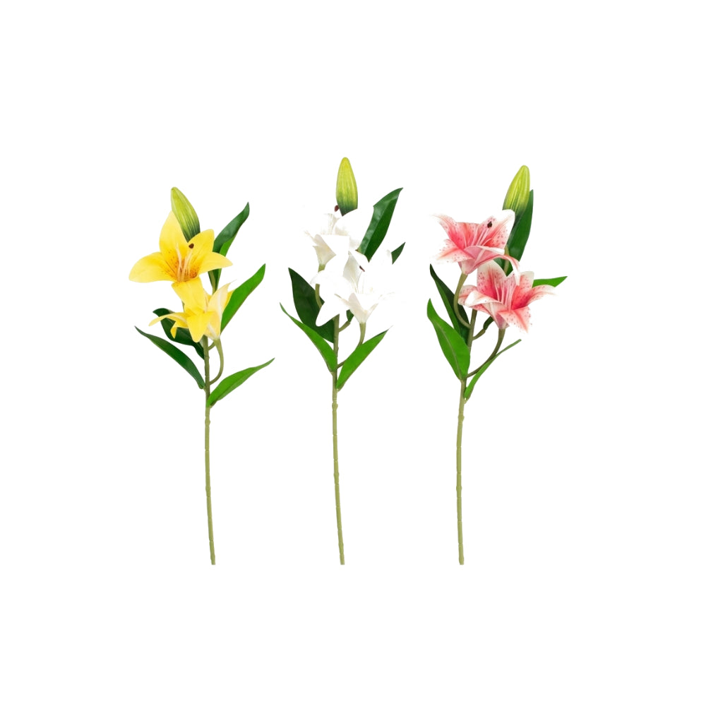 Artifical Lily Stems 3 Pack | 2 Head 1 Bud 3 Colours | 3 Assorted Colours