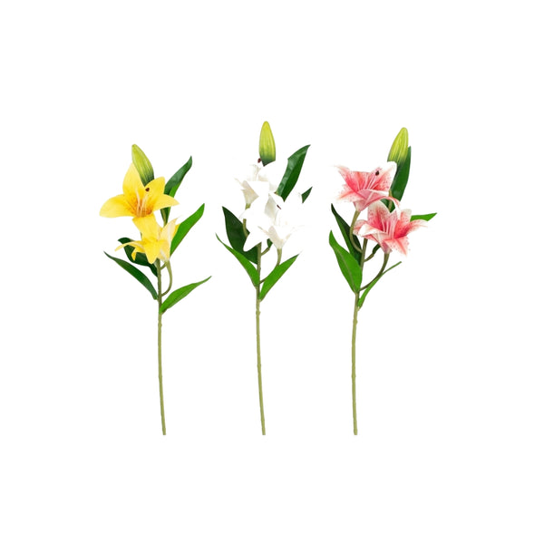Artifical Lily Stems 3 Pack | 2 Head 1 Bud 3 Colours | 3 Assorted Colours