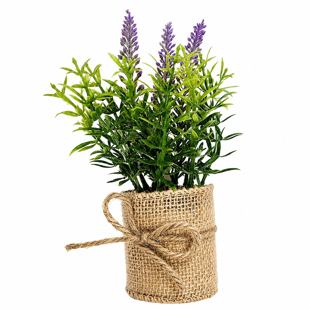 Assorted Artificial Lavender Flowers in Burlap Pot | Rope Bow