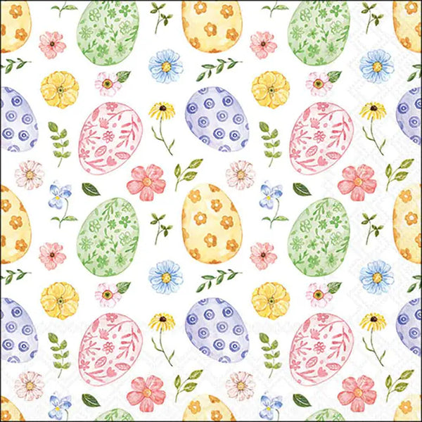 Ambiente Easter Eggs and Flowers Napkin | Pastel Watercolour on White