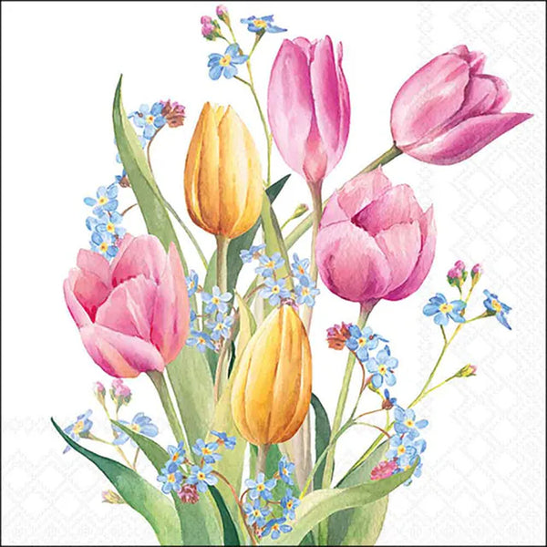 Ambiente Tulips Bouquet Paper Napkin | Watercolour Spring Floral Design