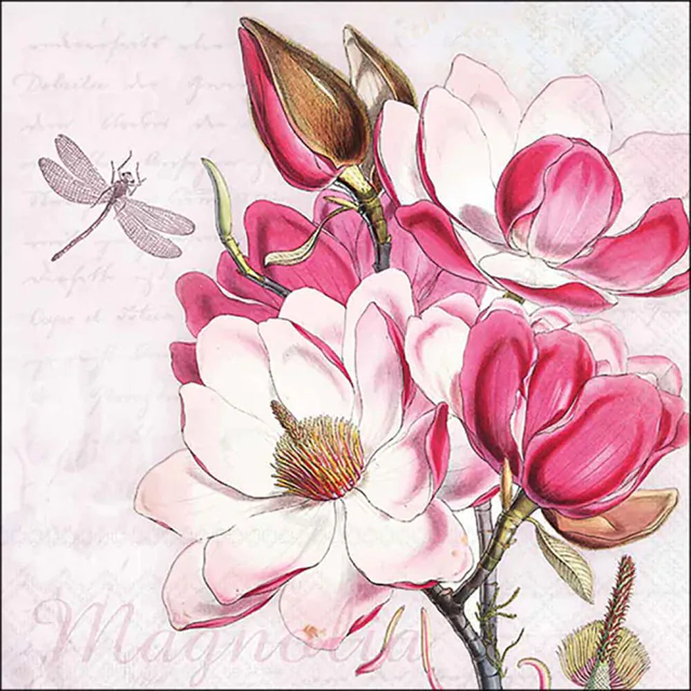 Ambiente Magnolia Floral Napkin - Pink White Dragonfly