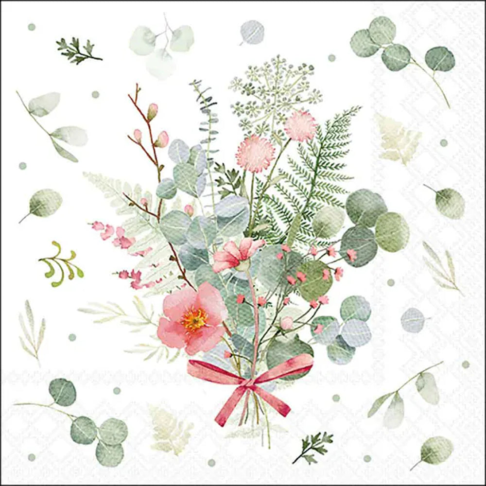 Ambiente Eucalyptus and Fern Bouquet Paper Napkin | Pastel Watercolour
