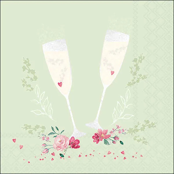 Ambiente Champagne Flute Motif Paper Napkins | Pastel Green, Floral