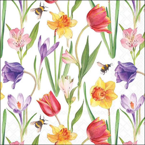 Ambiente Flowers in Spring Paper Napkins | Watercolour Floral, Bumblebees