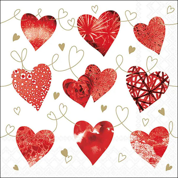 Ambiente Red Hearts Paper Napkins | Pack of 10, Red and Gold