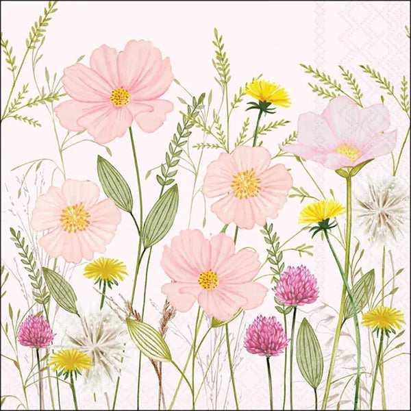 Ambiente Pastel Wildflower Pink Napkin | Botanical Design, Soft Pastels