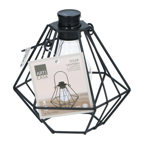 Arti Casa Geometric Solar Lantern Outdoor Light | Warm White, IP44, Black