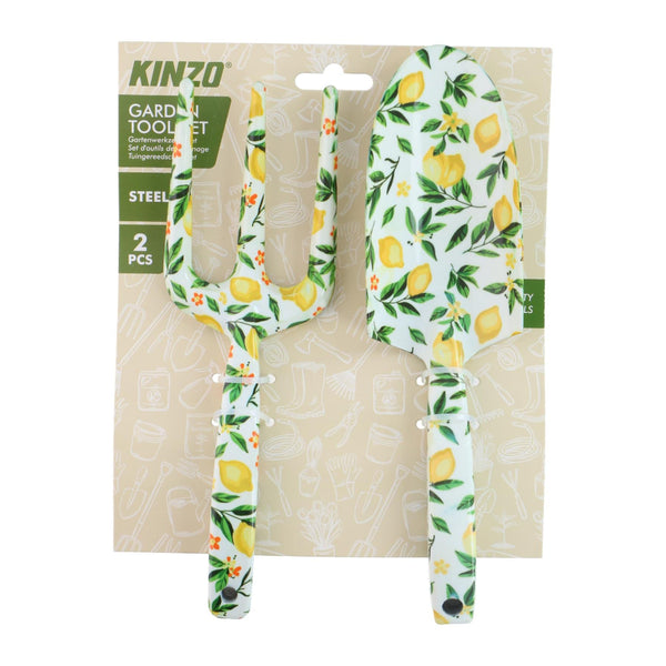 Kinzo Garden Hand Tool Set | Two Pieces, Steel Heads, Lemon Print