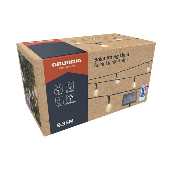 Grundig Warm White Solar Globe String Lights | 50 Bulbs, 9.35 m, Remote