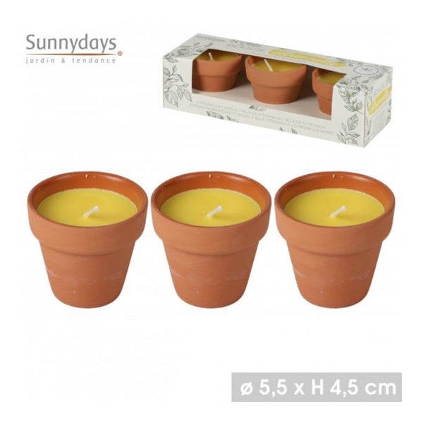 Sunnydays Citronella Candle in Terracotta Pot | Pack of 3, 5.5 x 4.5cm