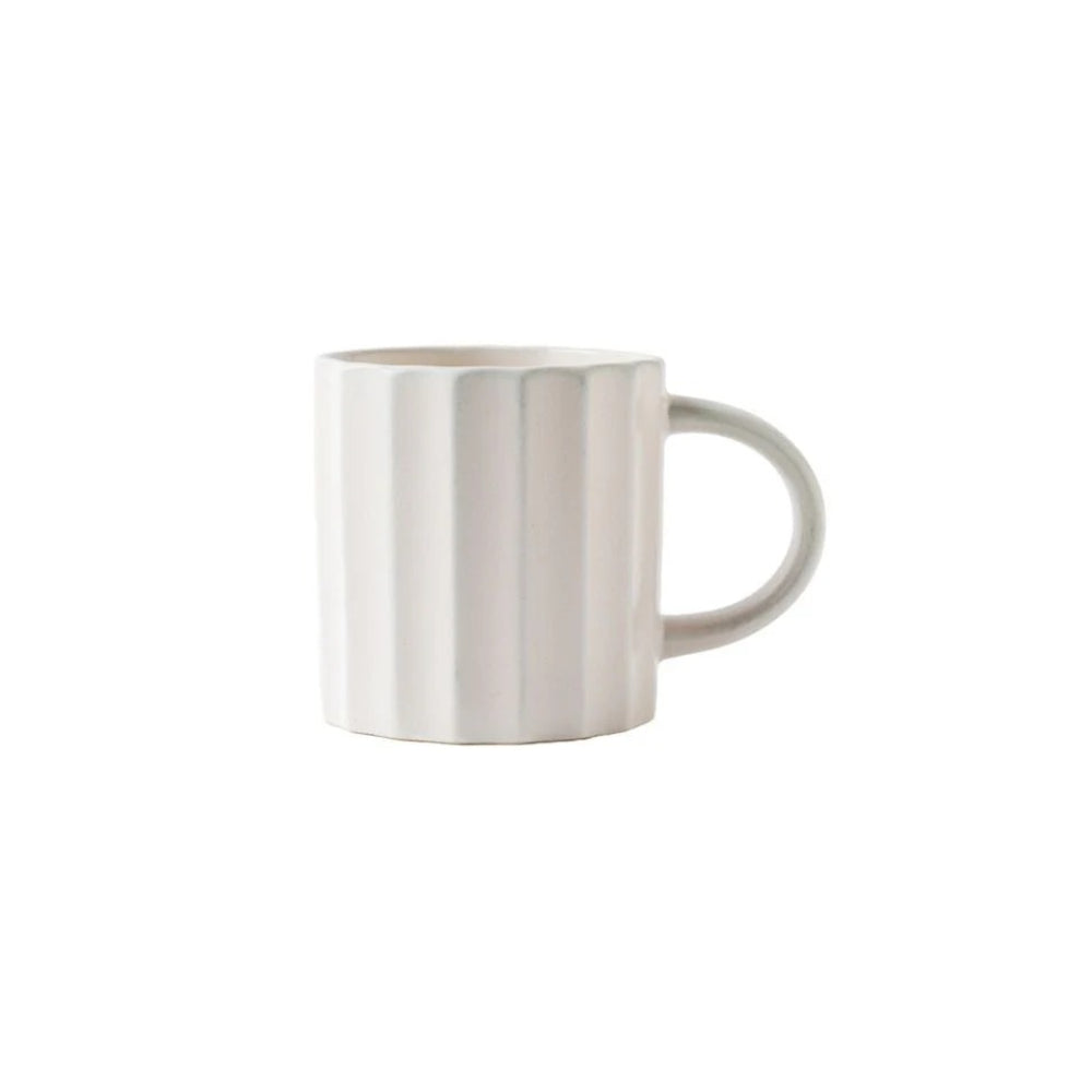 Grey Vertical Rib Stoneware Mug | Glossy Glazed Finish, Rounded Handle