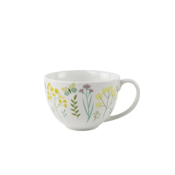 Butterfly Meadow Floral Mug | Glossy White, Wildflower and Butterfly