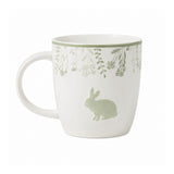 Rabbit Décor Porcelain Mug | Sage Green Botanical, Raised Bunny Motif