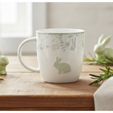 Rabbit Décor Porcelain Mug | Sage Green Botanical, Raised Bunny Motif