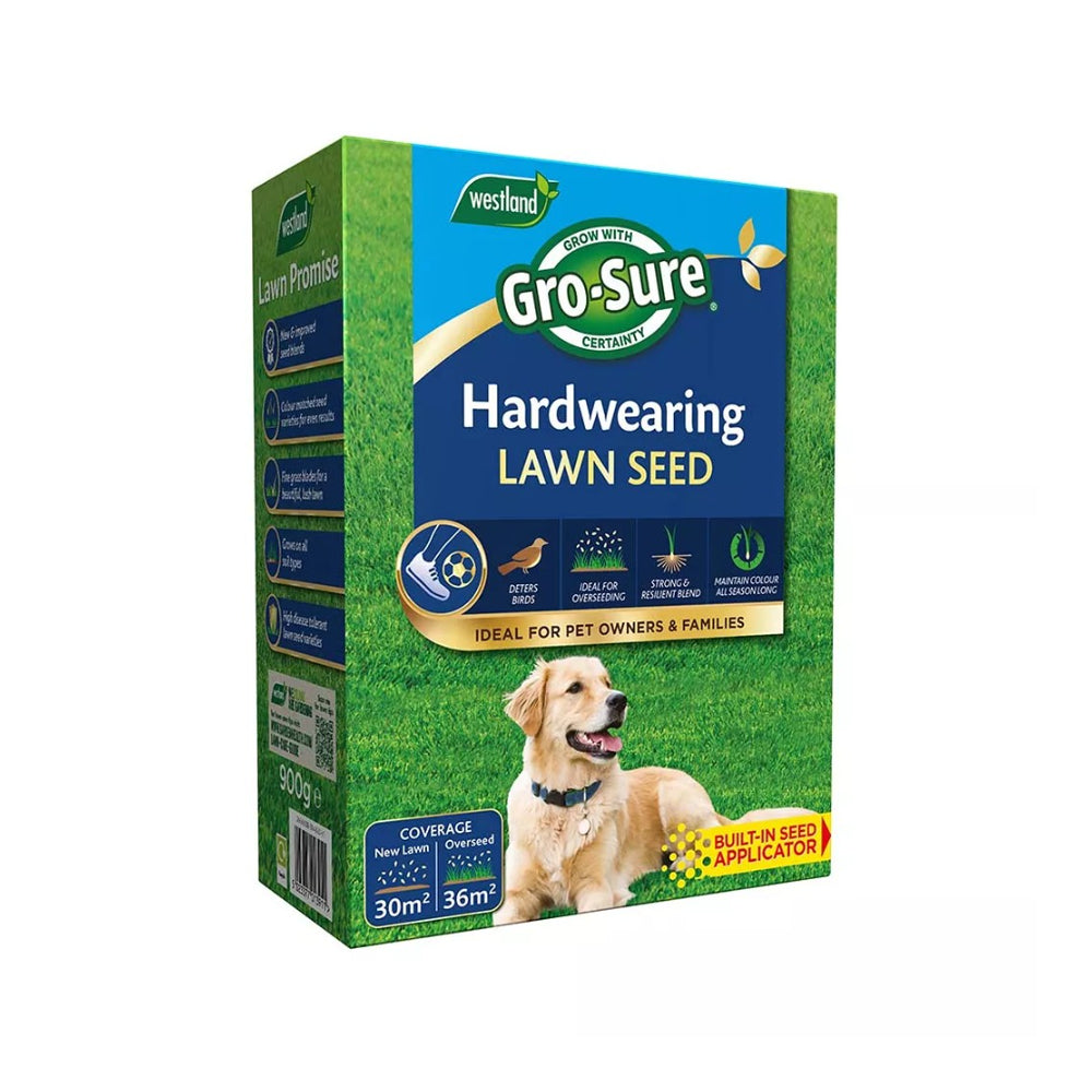 Gro-Sure Hardwearing Lawn Seed | 30m² Coverage, 900g, Bird Deterrent