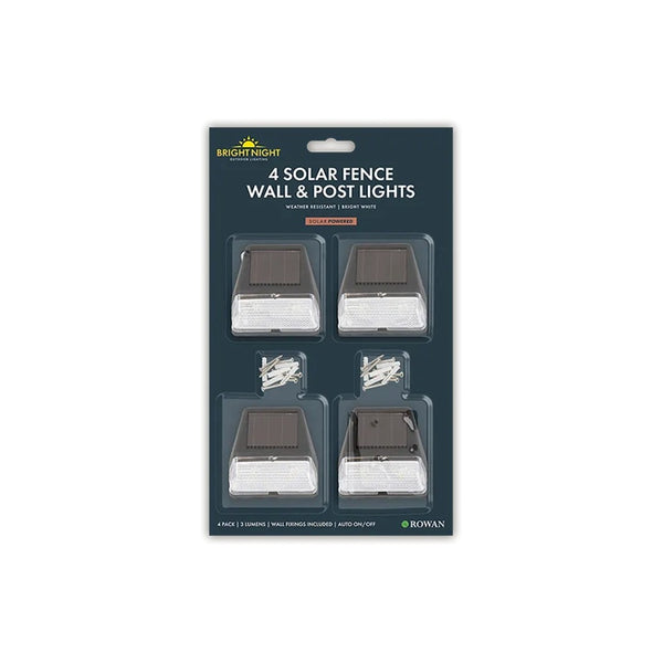 Solar Powered Fence, Wall and Post Lights | Pack of 4, Bright White