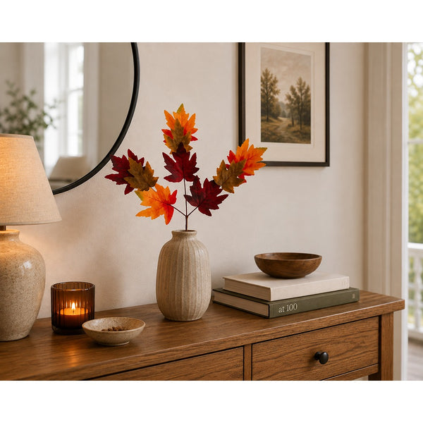 Decorative Artificial Autumn Maple Leaf Branch - 58cm, Assorted Colours