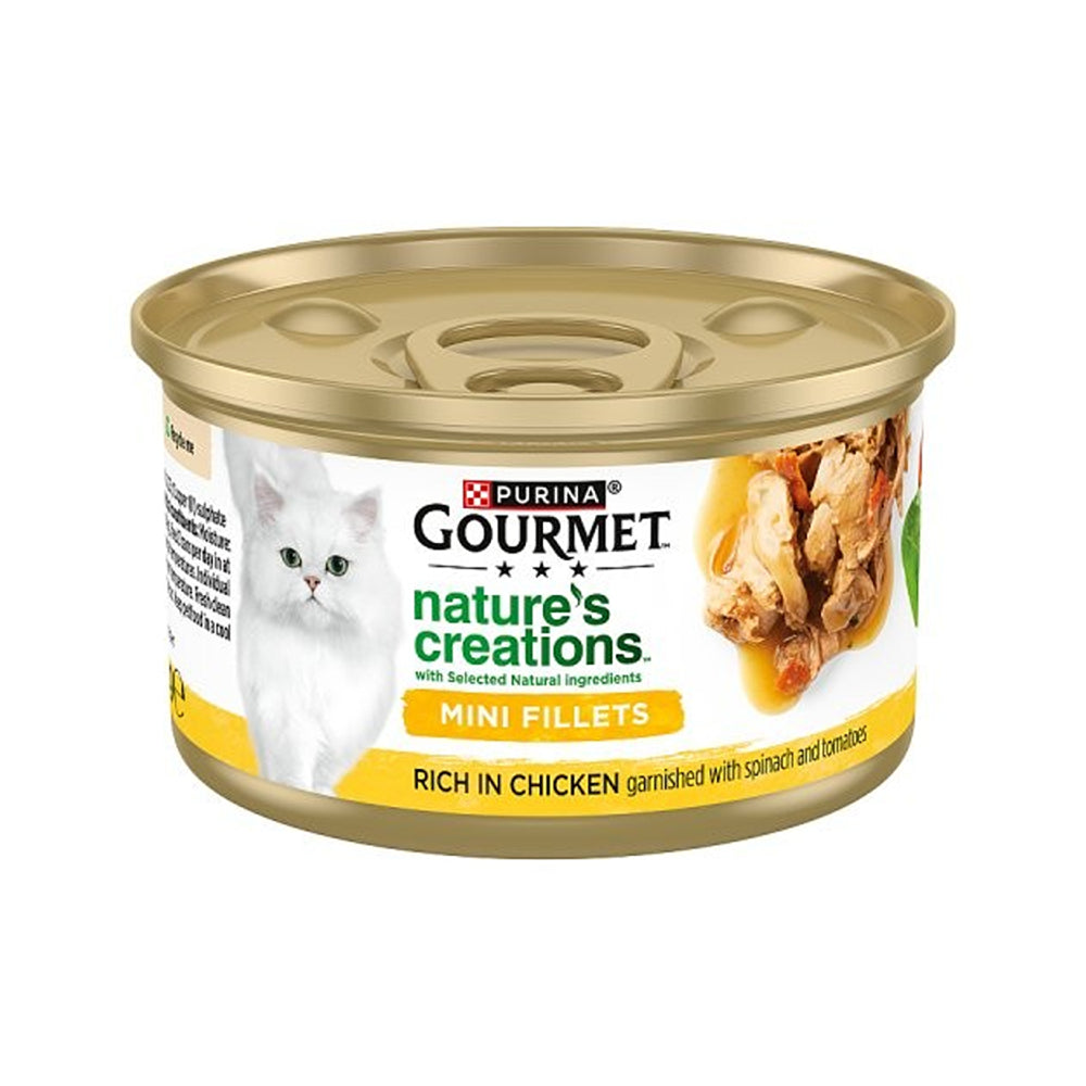 Purina Gourmet Mini Fillets Wet Cat Food | Chicken, Spinach and Tomatoes, 85g