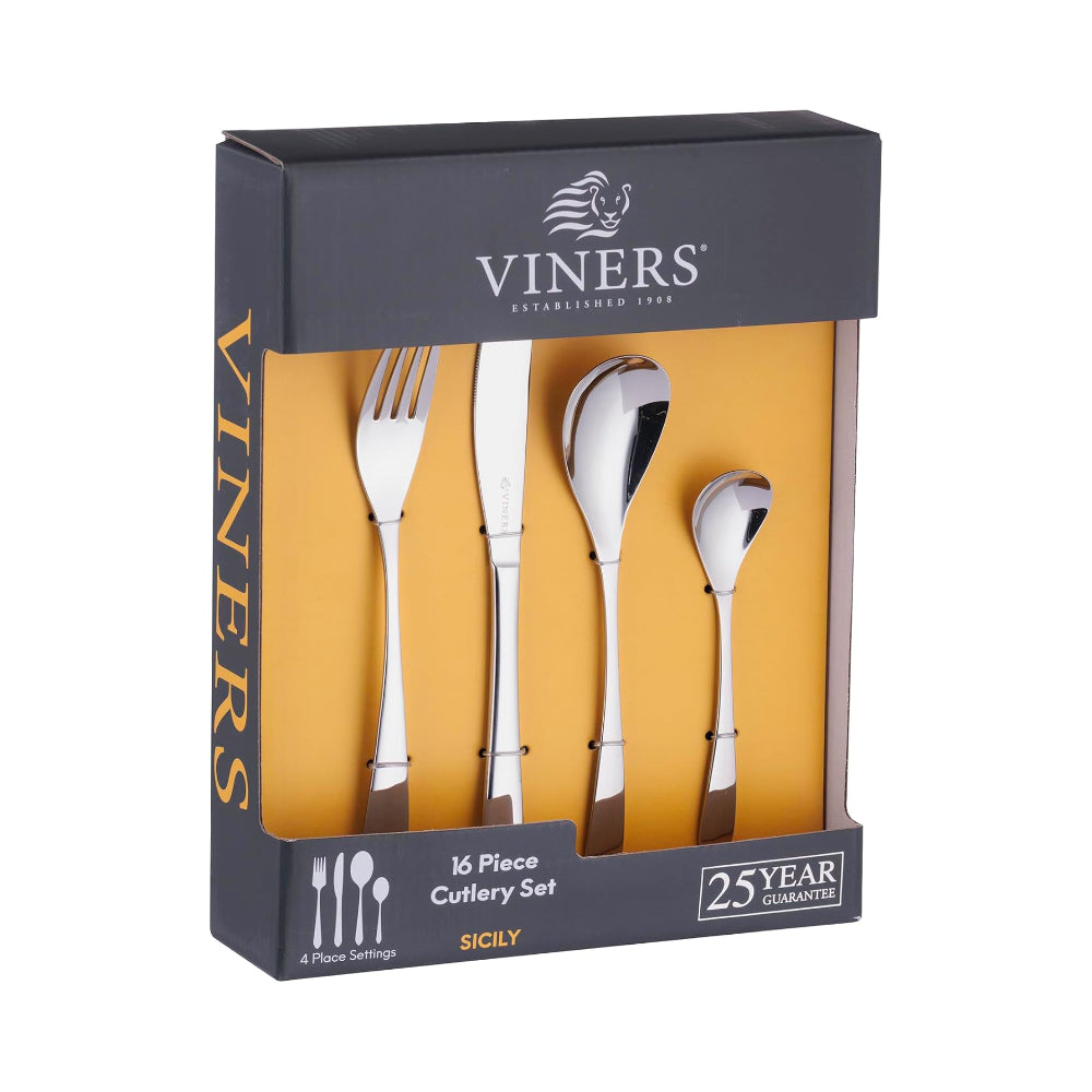 Kilner Sicily Mirror Polished Cutlery Set | 16 Pieces, 4 Place Settings