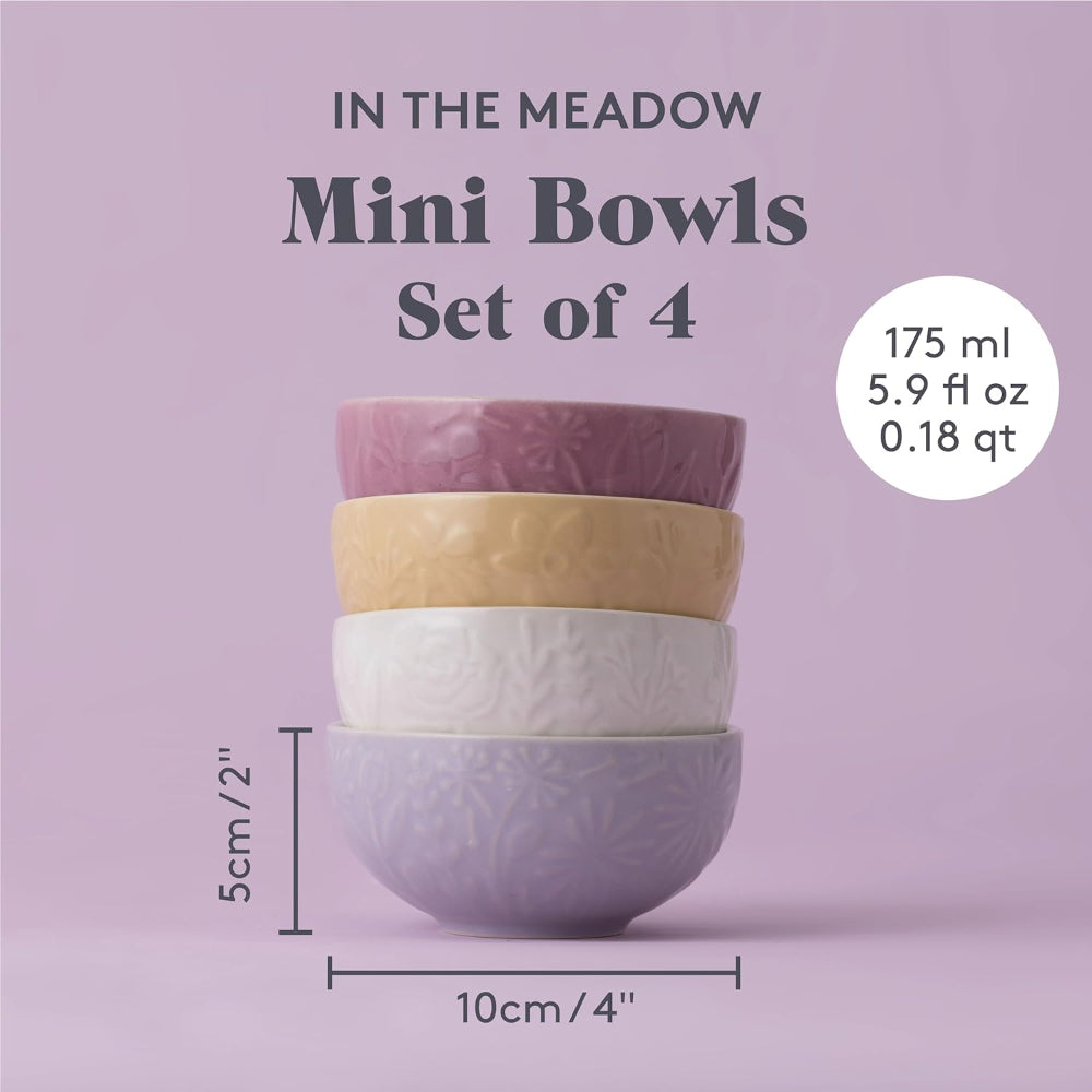 Kilner Embossed Mini Bowl Set | Pack of 4, Assorted Pastel Colours