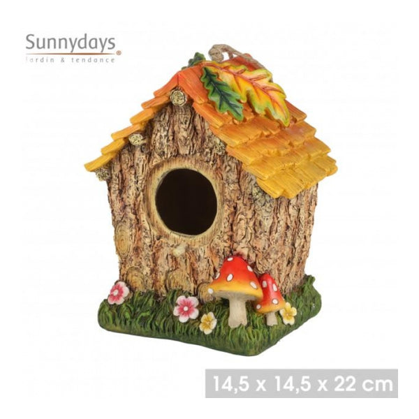 Rustic Resin Woodland Cottage Garden Birdhouse | 14.5 x 14.5 x 22cm
