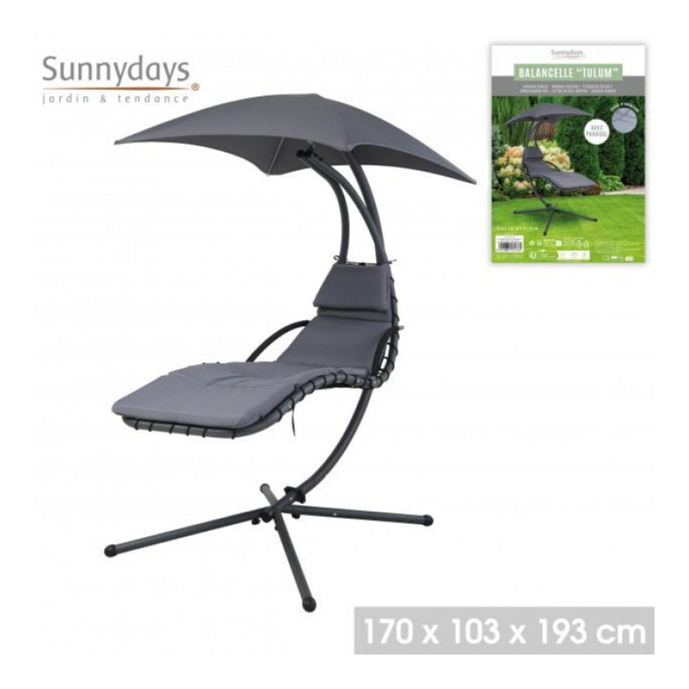Sunnydays Hanging Lounge Chair with Canopy | Dark Grey, 170 x 103 x 193cm