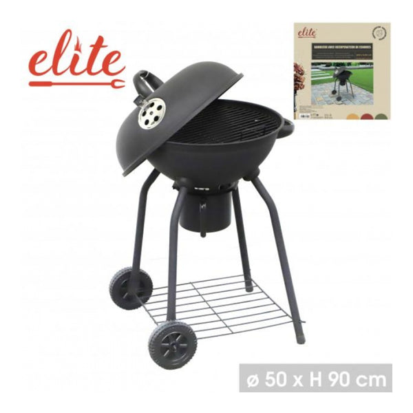Elite Black Round Kettle Charcoal BBQ with Wheels | 50cm Diameter x 90cm Height