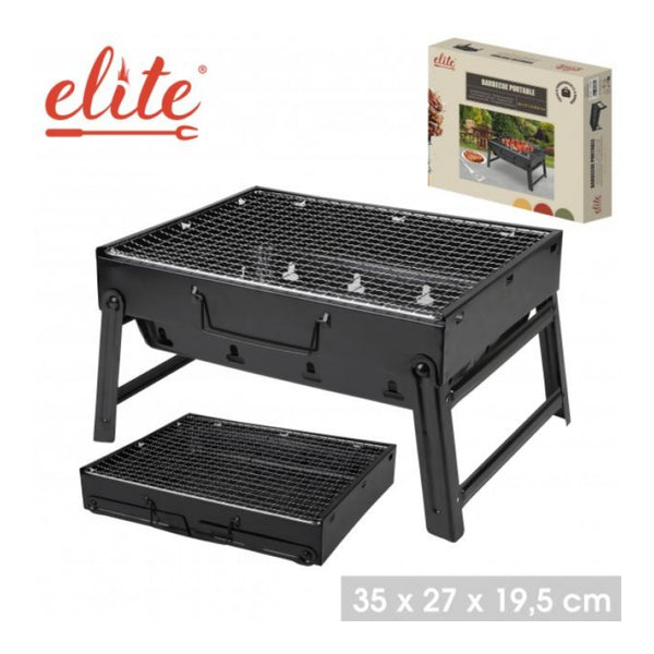 Portable Folding Charcoal Barbecue Grill | 35 x 27 x 19.5cm, Black
