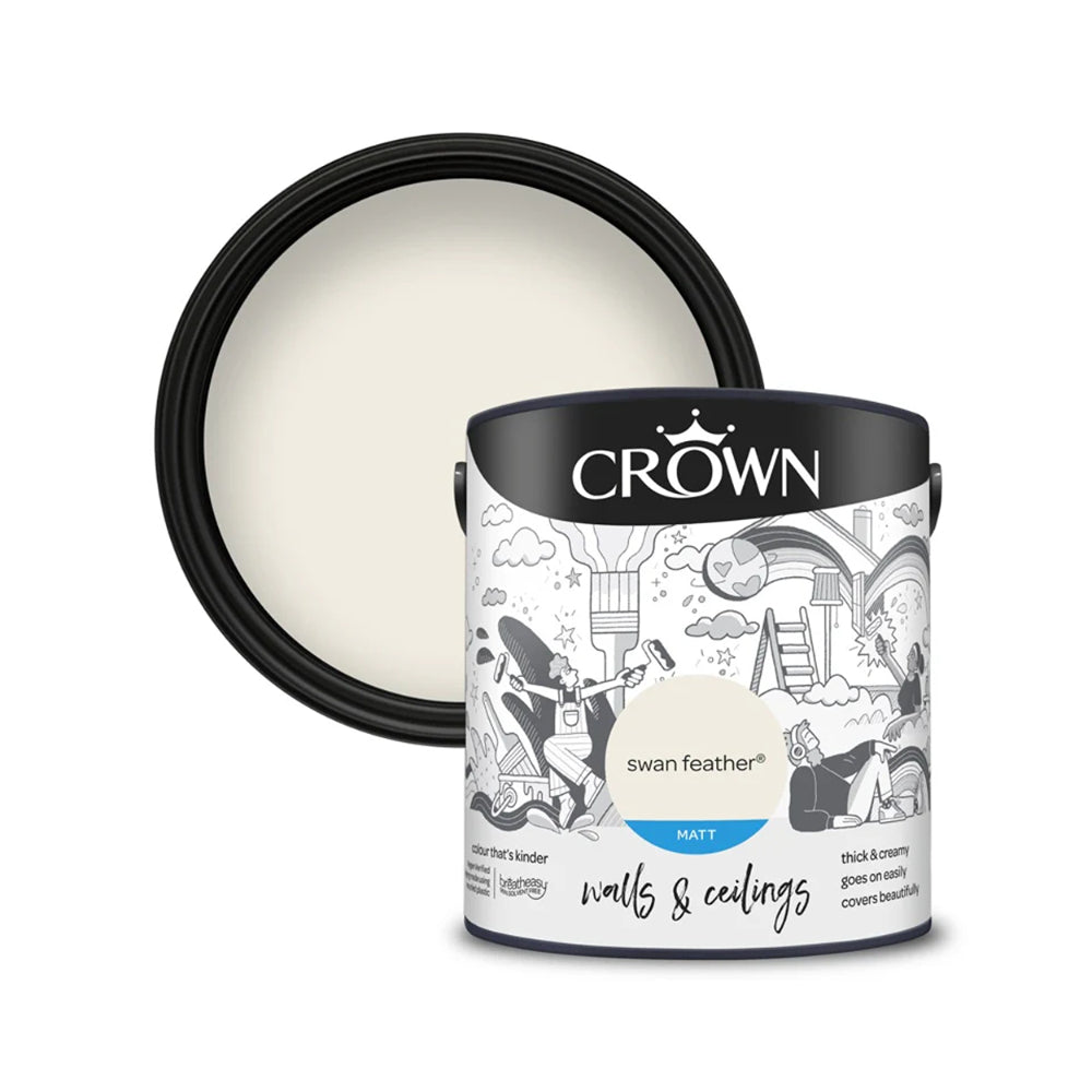 Crown Paint Swan Feather Matt Interior Wall and Ceiling Paint | 2.5L