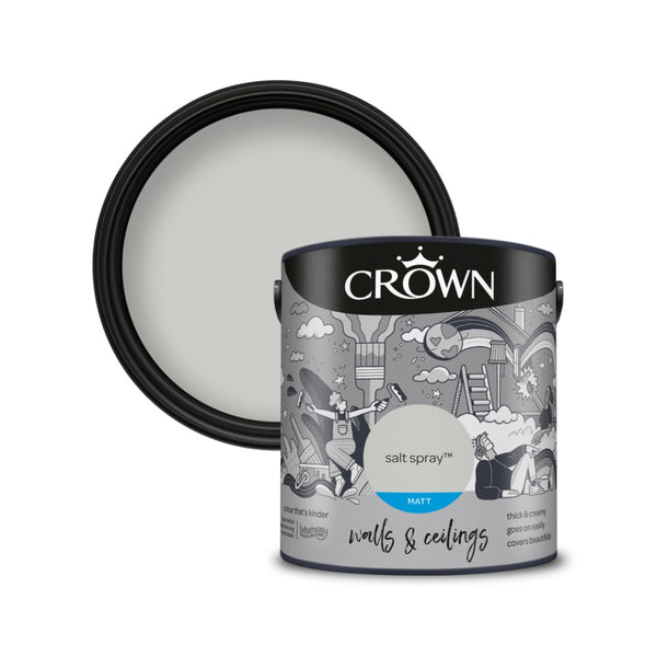 Crown Paint Salt Spray Matt Walls and Ceilings Paint | 2.5L, Light Grey