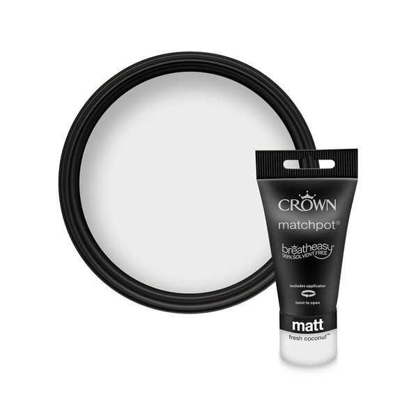 Crown Paint Fresh Coconut Matt Matchpot Paint Sample | 40ml, Built-In Applicator