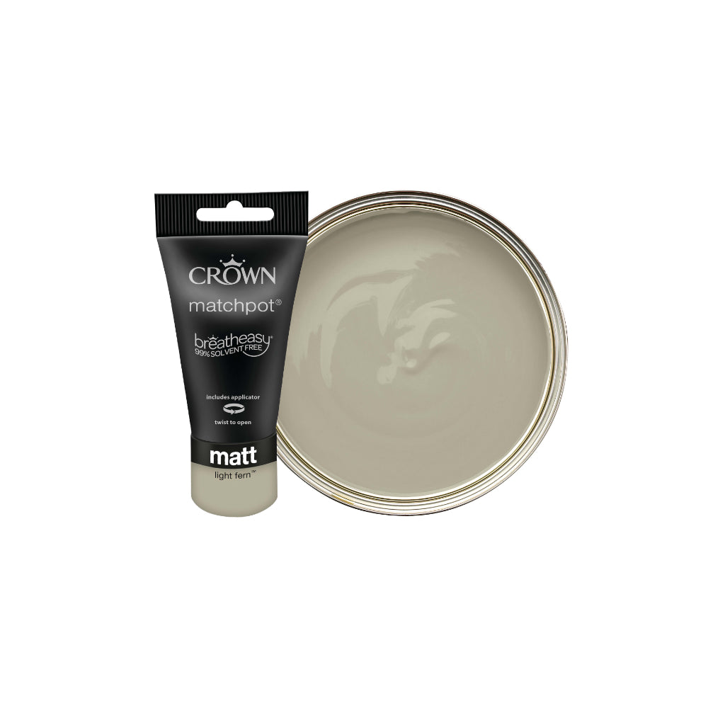 Crown Paint Light Fern Matt Matchpot Paint Tester | 40ml, Built-In Applicator