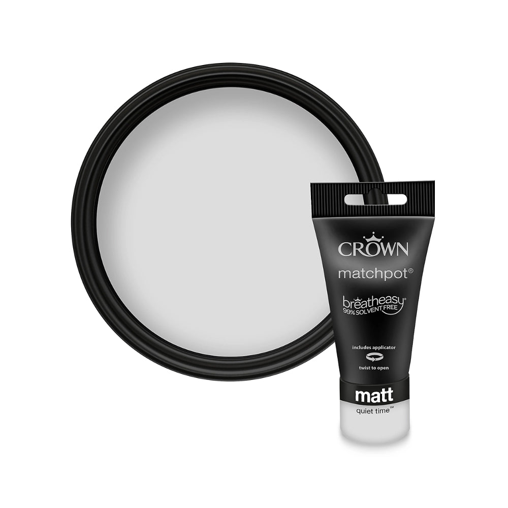 Crown Paint Quiet Time Matt Matchpot Paint Sample | 40ml, Built-In Applicator