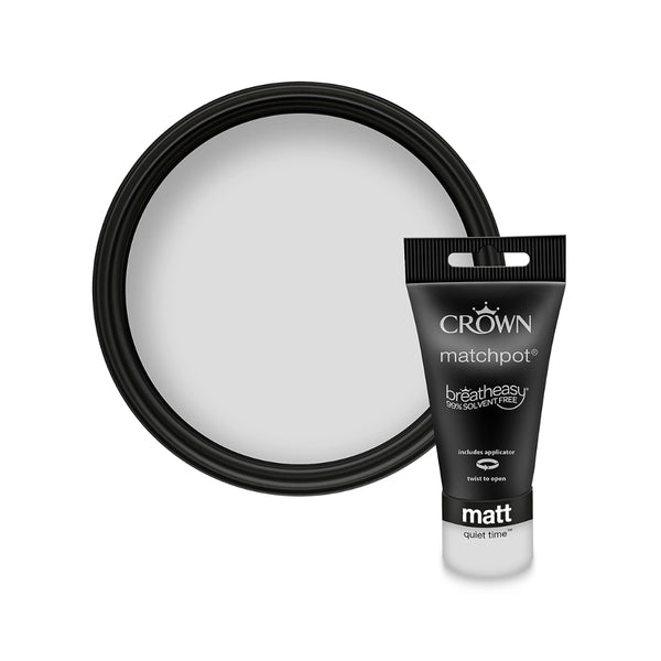 Crown Paint Quiet Time Matt Matchpot Paint Sample | 40ml, Built-In Applicator