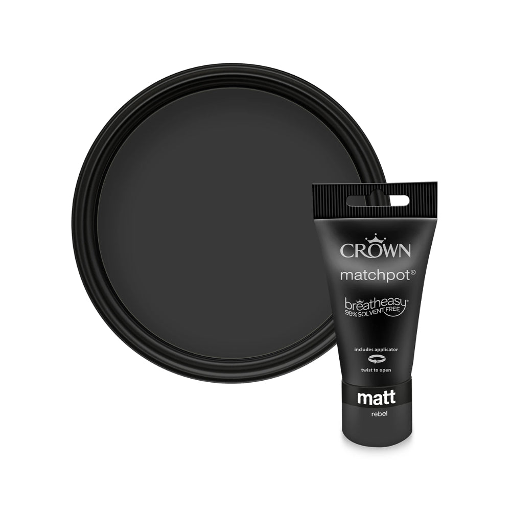 Crown Paint Rebel Matt Matchpot Tester Paint | 40ml, Built-In Applicator