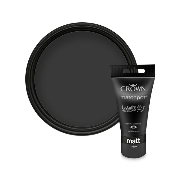 Crown Paint Rebel Matt Matchpot Tester Paint | 40ml, Built-In Applicator