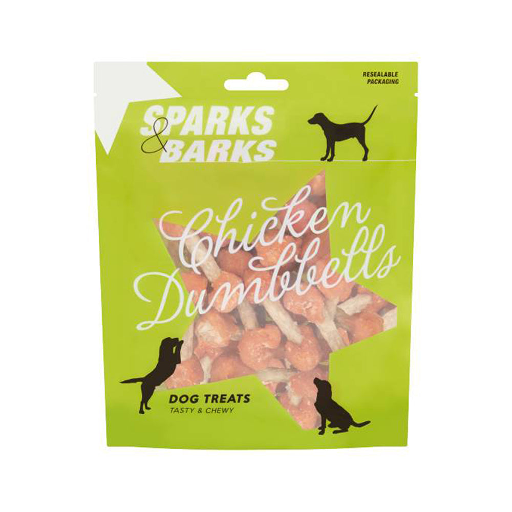 Sparks & Barks Chicken Dumbbell Dog Treats | Chewy, Resealable Pouch, 300g
