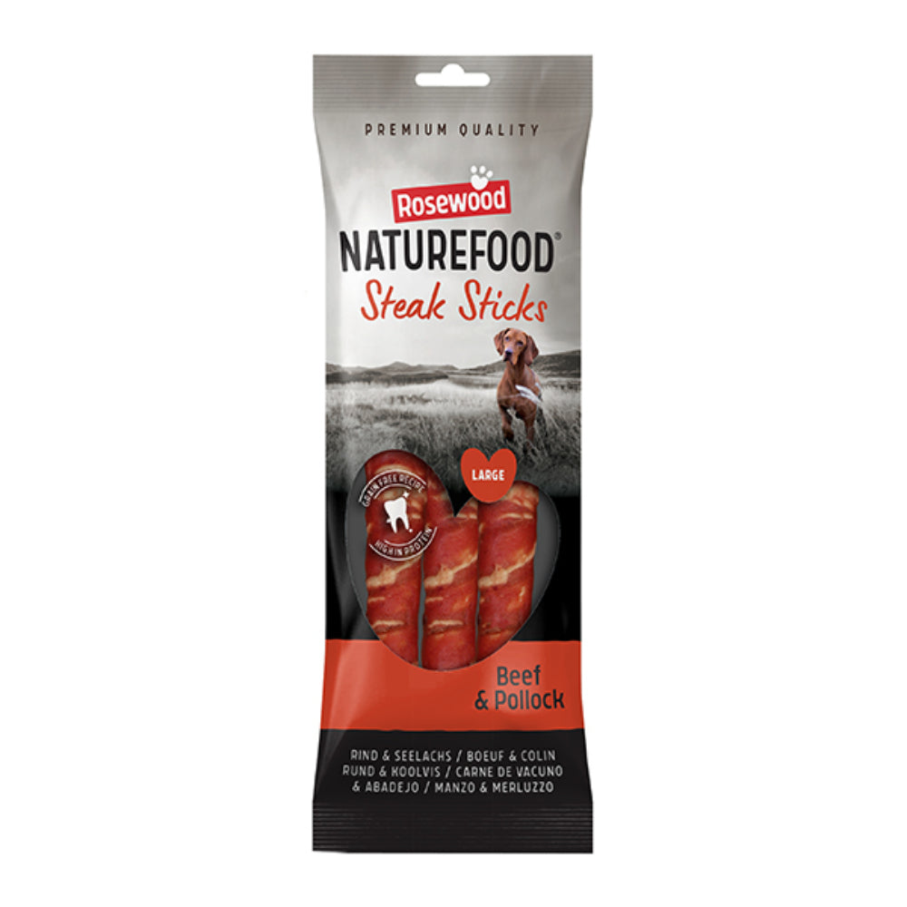 Rosewood Naturefood Beef Steak Sticks Dog Treats | Large, 3 Pieces, 240g