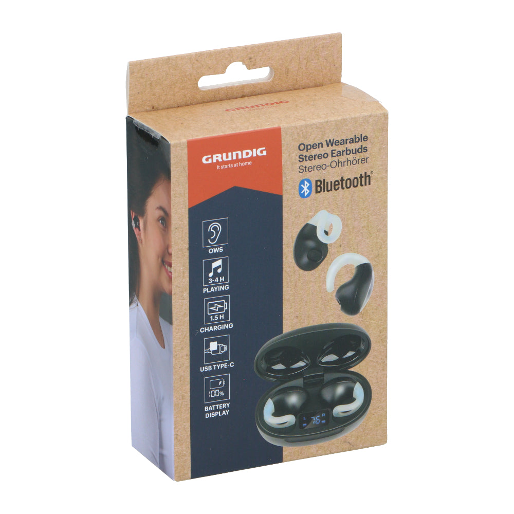 Grundig Open Wearable True Wireless Earbuds | Black, USB-C Charging