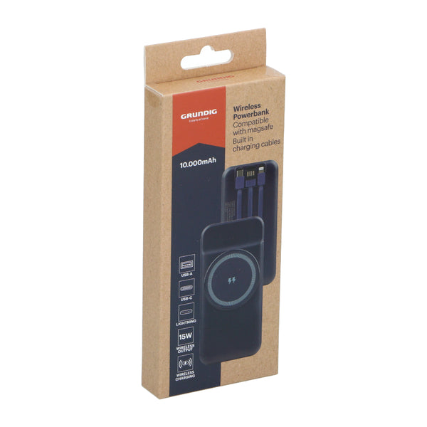 Grundig Magnetic Power Bank - 10,000mAh - 3 Cables