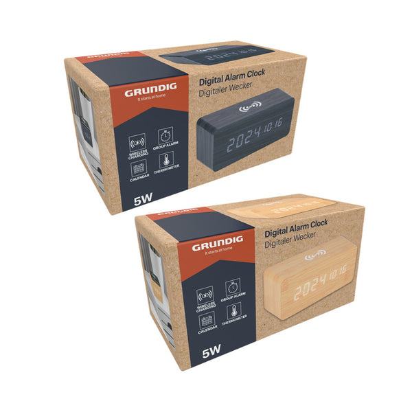 Grundig Alarm Clock Wireless Charger | 5W, LED Display, Assorted Colours