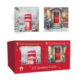 Festive Wonderland Post Box & Door Christmas Cards | Pack of 12, Assorted Designs
